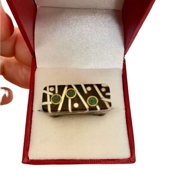 One of a Kind Hand crafted Wood Ring, Green/White Inlays - Picture 6 of 8